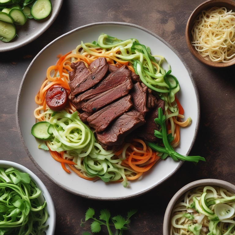 Low-carb Vietnamese Shaking Beef with Asian Slaw and Zucchini Noodles