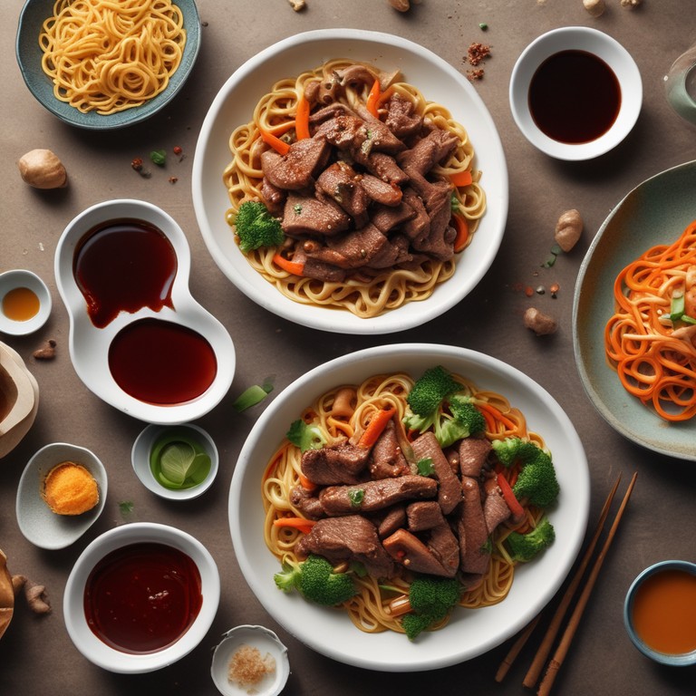 Stir-Fried Beef and Noodle with Asian Sauces