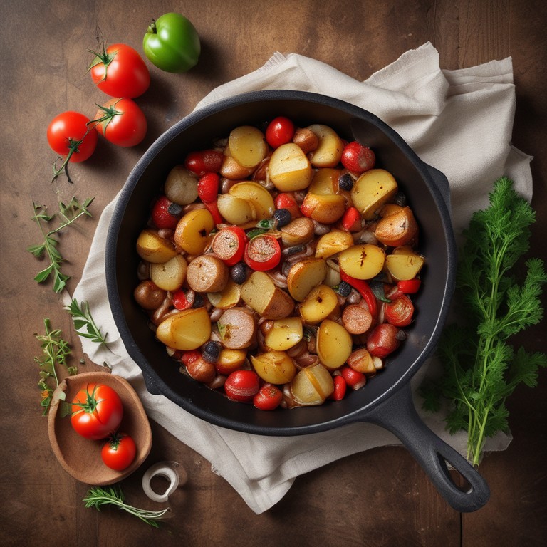 Savory Potato Tomato Onion Skillet