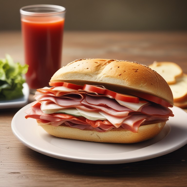 Subway Style Ham and Pepperoni Sandwich with Mozzarella Cheese
