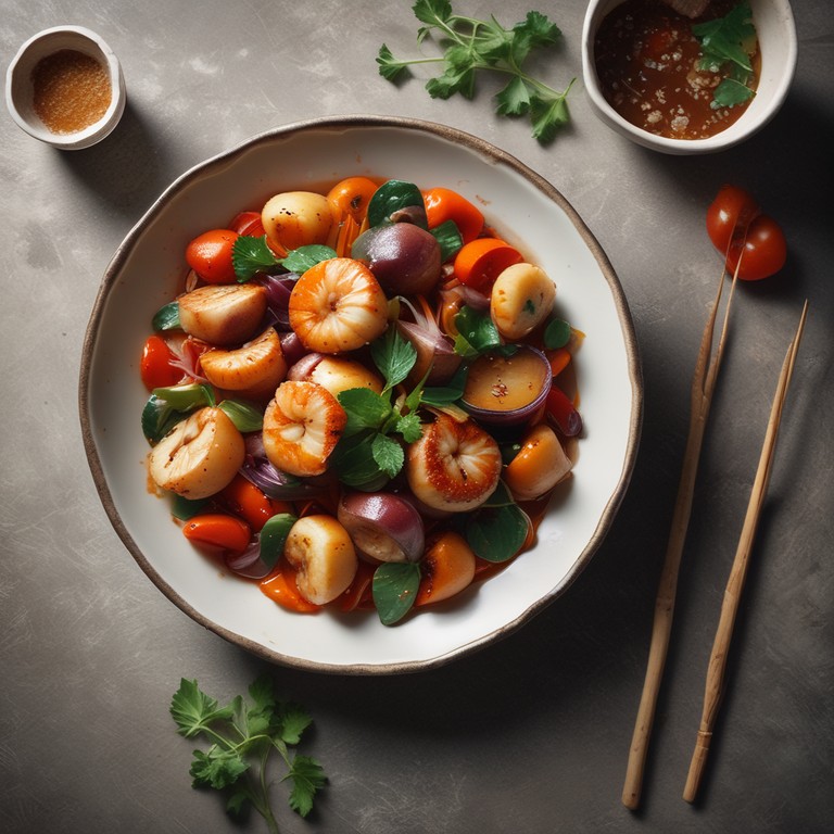 Scallop Stir-Fry with Tomato, Carrot, and Plum Sauce