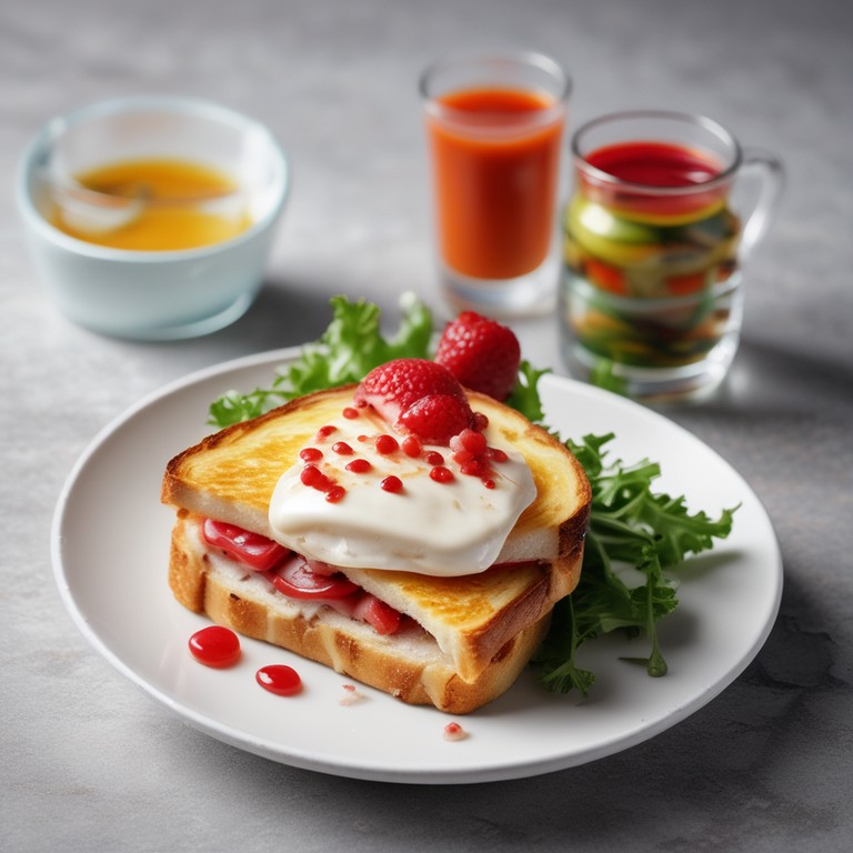 Croque-Monsieur avec Salade Iceberg et Fromage Blanc Coulis aux Fruits Rouges