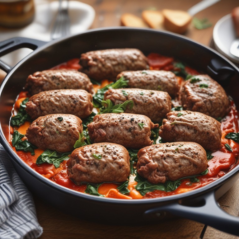 Gefüllte Hackfleischröllchen mit Blattspinat und Käse