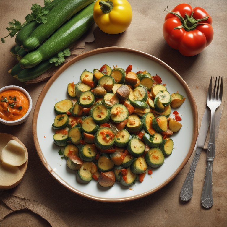 Gebackene Zucchini mit Paprika-Kartoffeln
