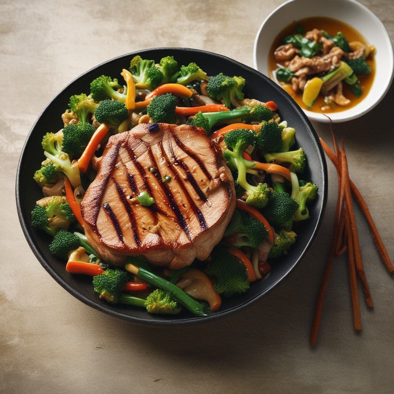 Asian Grilled Pork Chop Stir-Fry with Greens