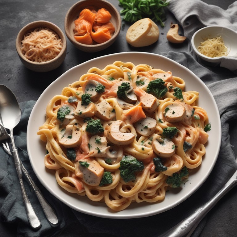 Macarrão com Salmão Cremoso e Cogumelos