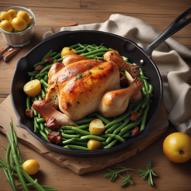 Gebratenes Putenfleisch mit Kartoffeln und Speckbohnen