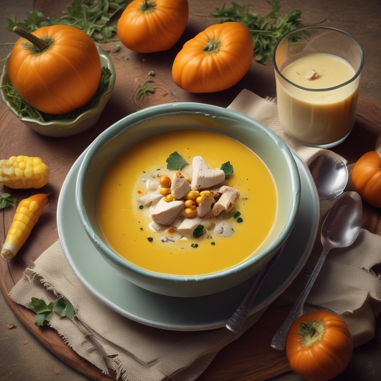 Sopa Cremosa de Abóbora com Frango e Milho