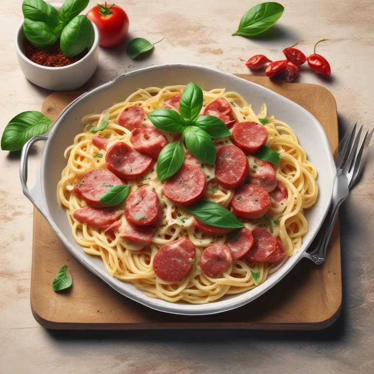 Cremige Frischkäse-Spaghetti mit Salami - Mr. Cook