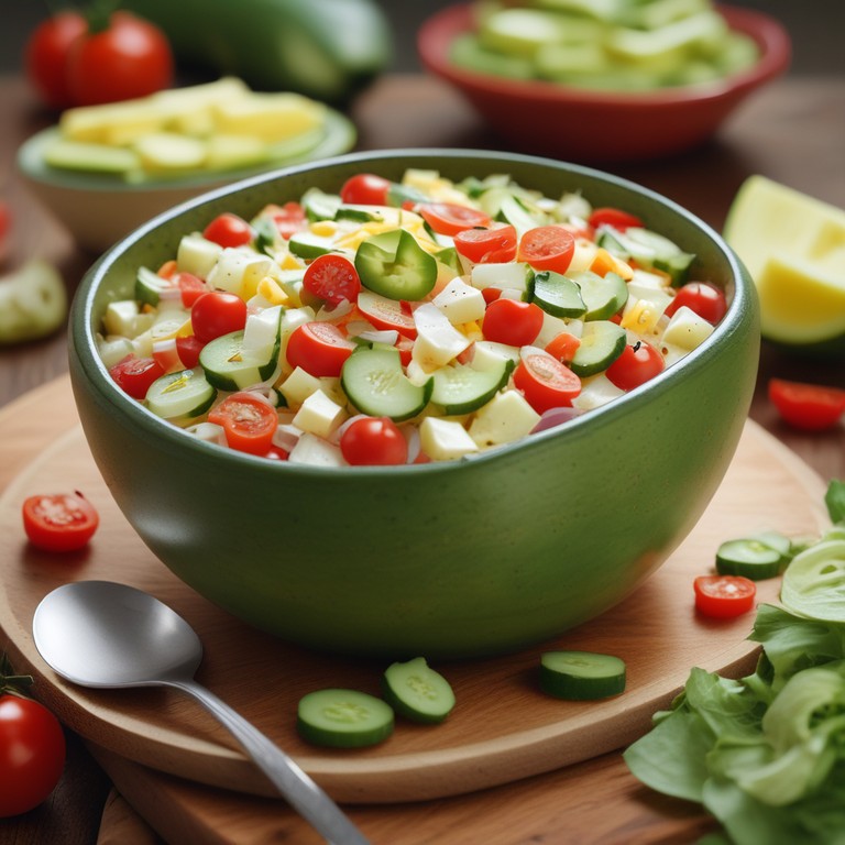 Delicious Cucumber Salad with Cheese and Fresh Veggies