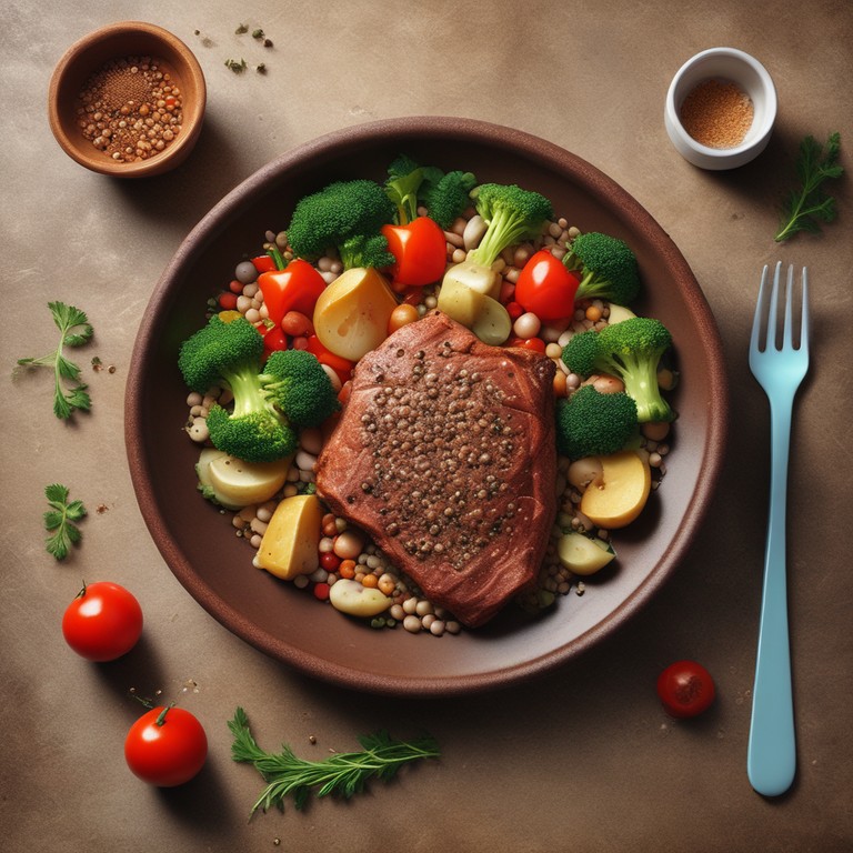 Пикантное мясо с гречкой и овощами