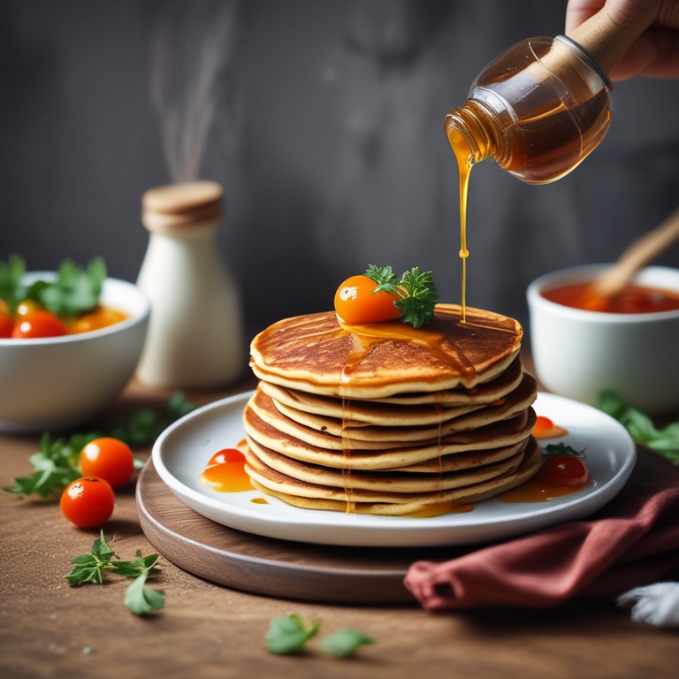 Spiced Tomato Coriander Pancakes with Honey Drizzle