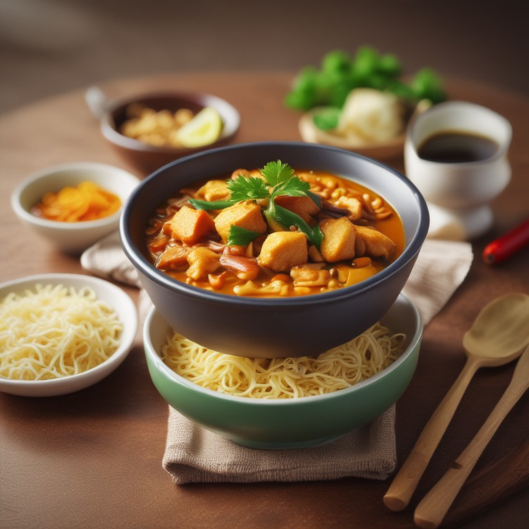 Spicy Potato Curry with Bread and Instant Noodles