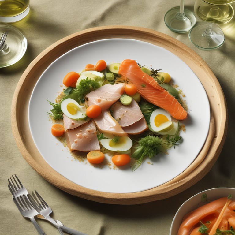 Heu Geräucherter Fisch mit pochiertem Gemüse und Liebstöckelsauce und ...