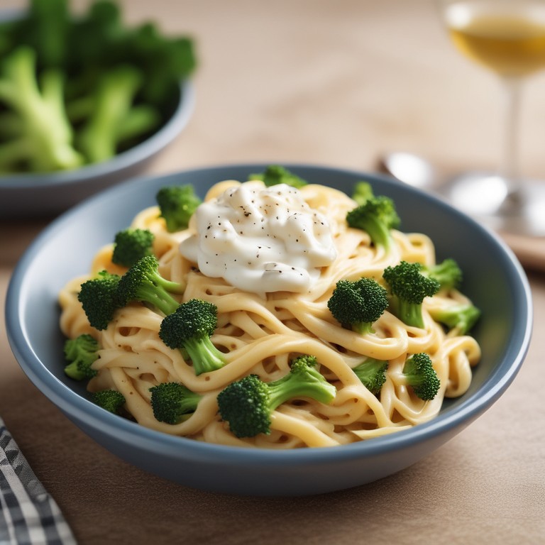 Creamy Onion Noodles with Cheese and Broccoli