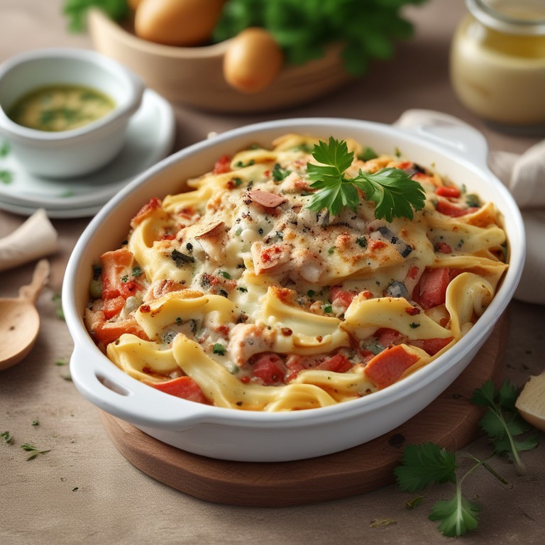 Mediterrane Kartoffel-Nudelgratin mit Thunfisch und Hirtenkäse