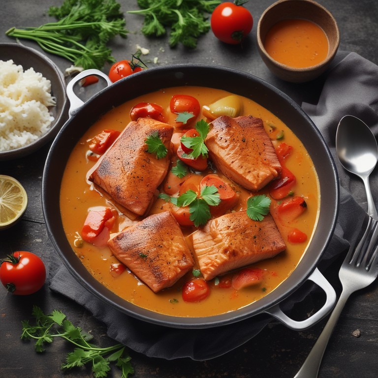 Gebratener Lachs mit Tomaten-Curry-Sauce