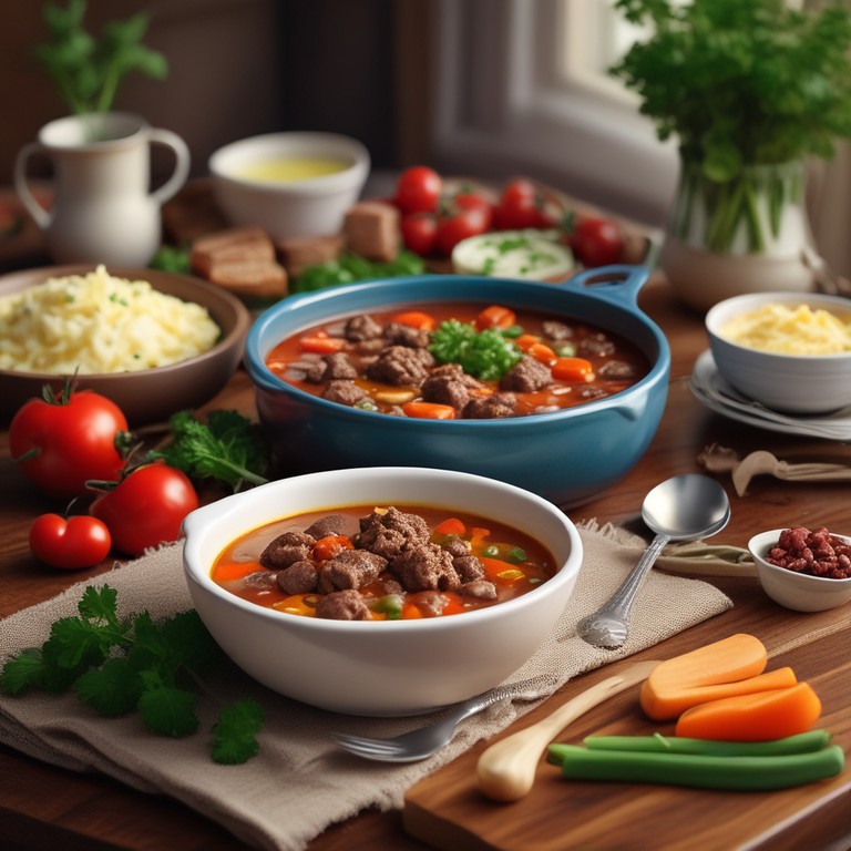 Hearty Ground Beef and Vegetable Soup with Creamy Mashed Potatoes