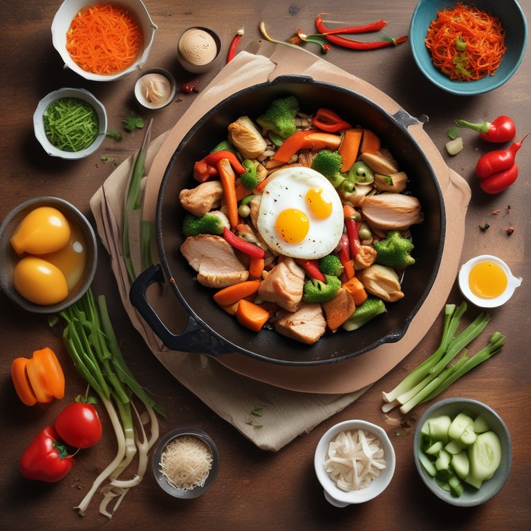Savory Chicken and Vegetable Stir-Fry with Sunny-Side Up Egg