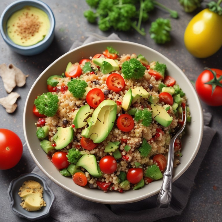 Ensalada de quinoa con aguacate y tomate