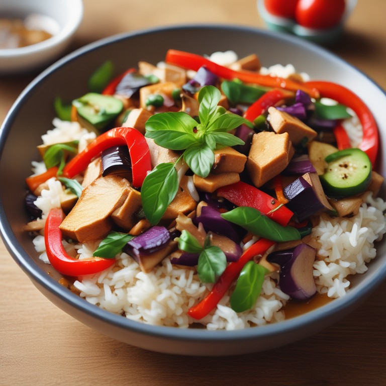 Thai Tofu and Eggplant Stir Fry with Liquid Aminos and Basil Mr. Cook