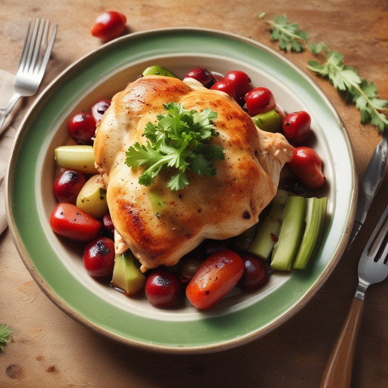 Sweet and Savory Chicken with Celery, Pickles, and Cherries