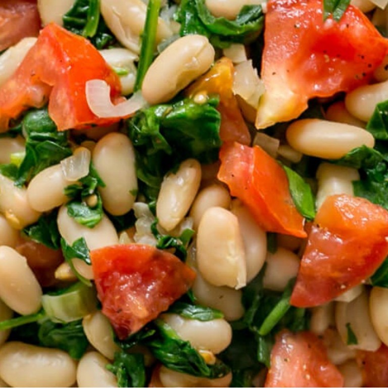 White Bean, Spinach & Tomato Salad x Ensalada de Tomate, espinaca y frejol blanco