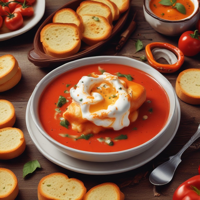 Creamy Tomato Soup with Mini Bell Pepper and Cheese Bread