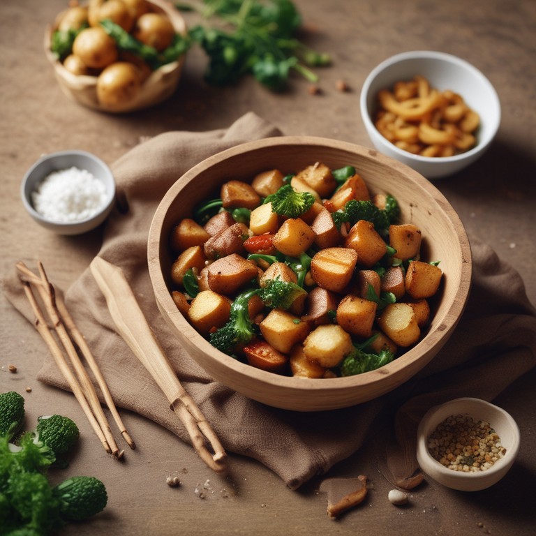 Crispy Potato and Soya Chunks Stir Fry