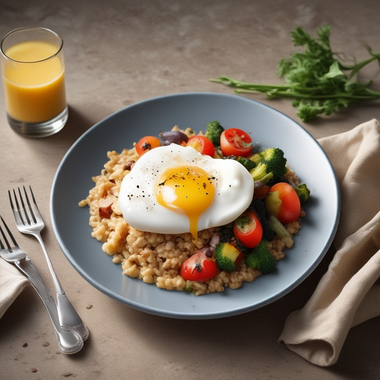 Savory Oats with Vegetables and Poached Egg
