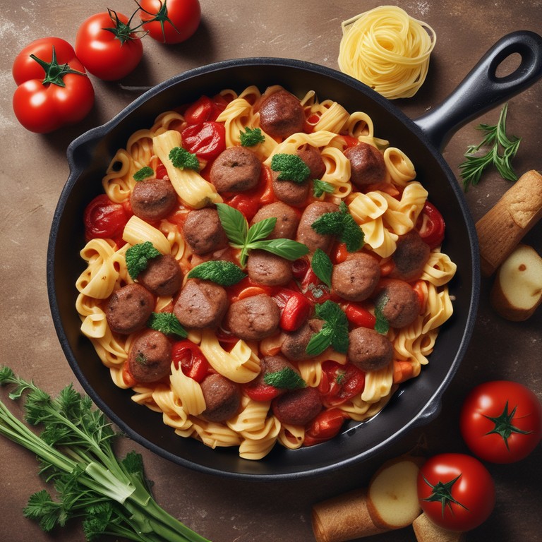 Macarrão com Linguiça Toscana, Vegetais e Molho de Tomate