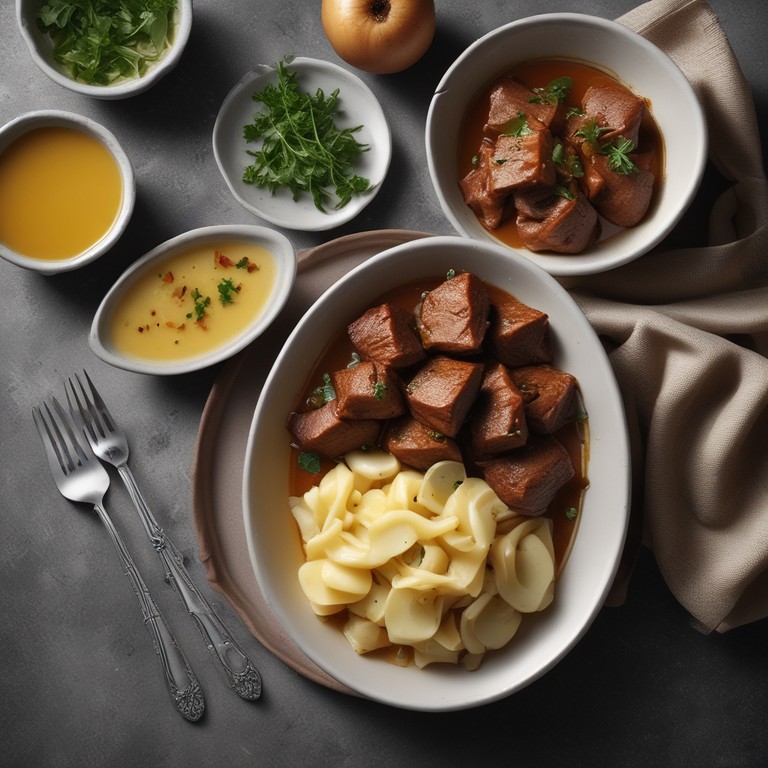Carne em Cubos com Molho de Batatas e Cebola