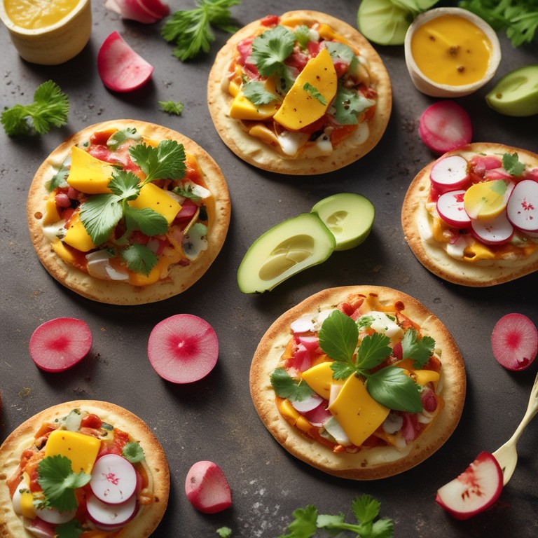 Curried Mini Tortilla Pizzas with Mango and Radish