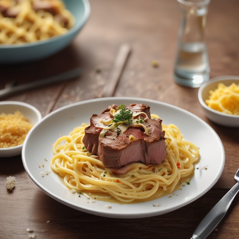 Steak Carbonara mit Nudeln
