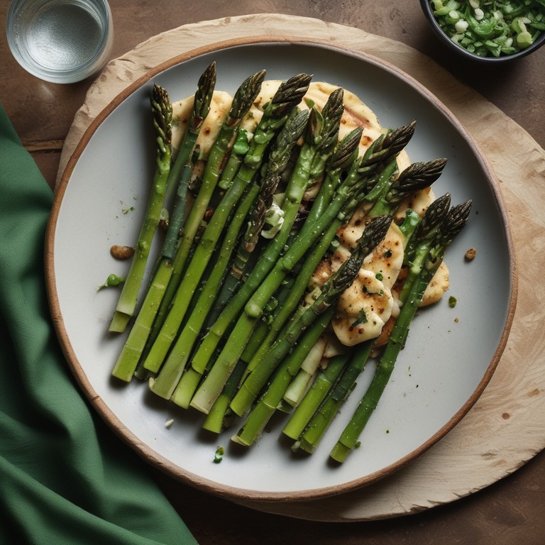 Gegrillter Spargel mit Fladenbrot und Frühlingszwiebeln