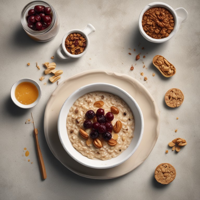 Spicy Honey Oatmeal with Nuts and Dry Grapes