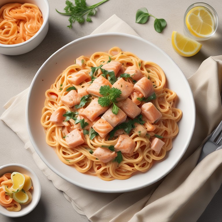 Lachs-Nudeln mit Frischkäse-Tomatensoße