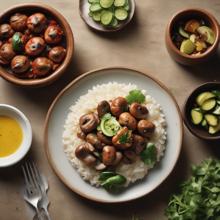Carne com Shimeji, Abobrinha e Arroz