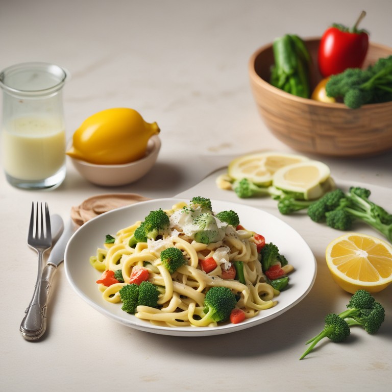 Creamy Lemon Pasta with Broccoli and Vegetables
