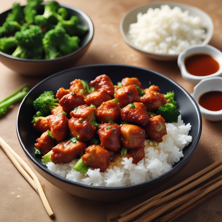 Crispy General Tso Chicken with Jasmine Rice and Broccoli