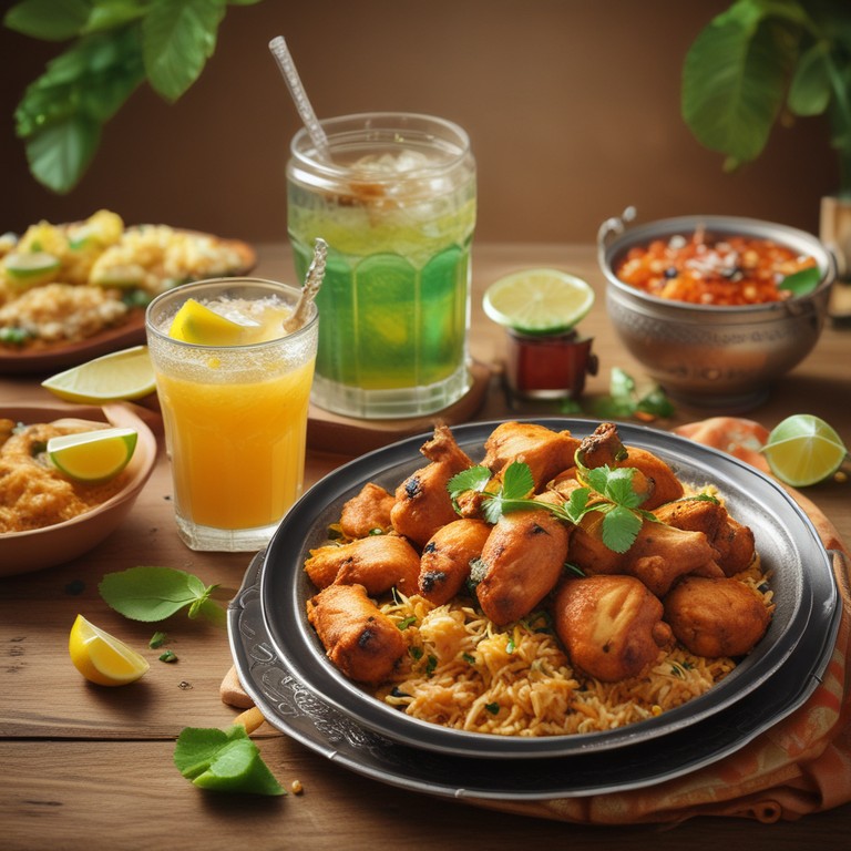 Ultimate Indian Feast: Biryani, Chicken 65, and 7 Up Delight