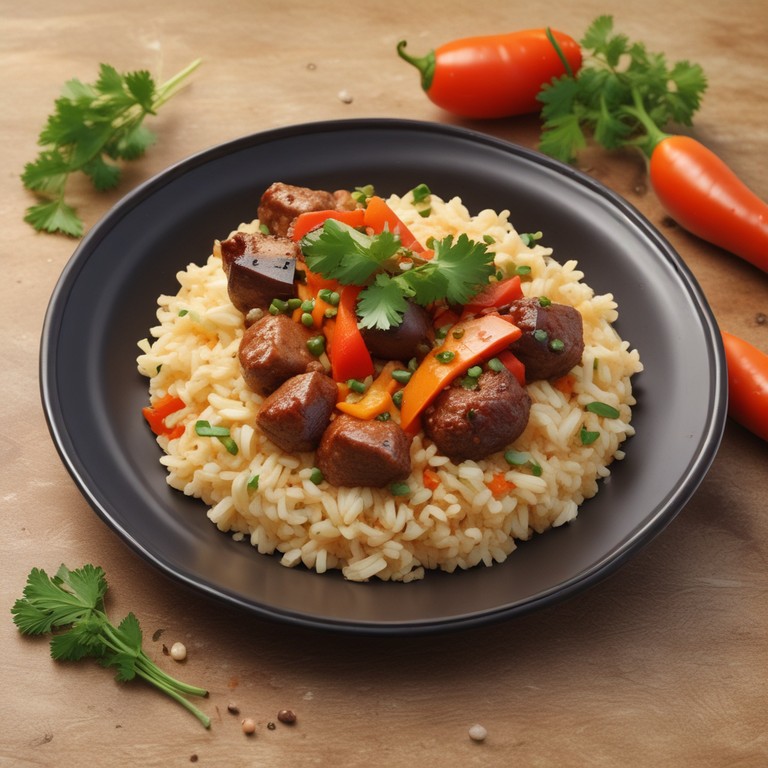 Reis-Hackfleisch-Pfanne mit Aubergine, Spitzpaprika und Karotten