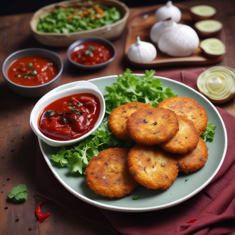 Crispy Aloo Tikki with Spicy Tomato Chutney