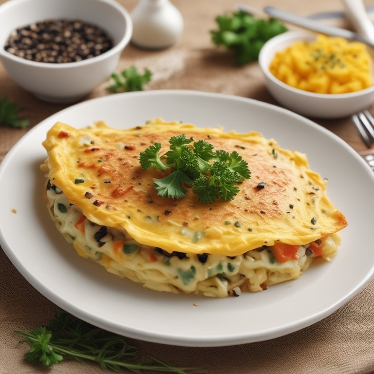 Black Pepper Oregano Cheese Stuffed Omelette with Garlic Parmesan Rice