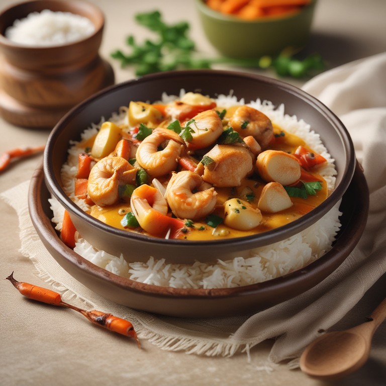 Asian Coconut Chicken and Prawn Curry with Rice
