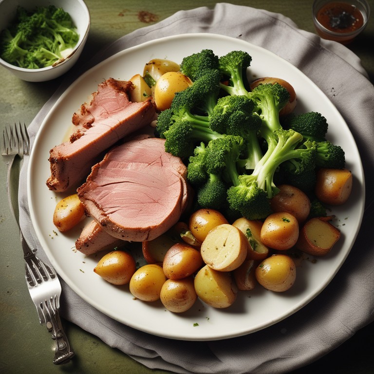 Gebratener Schweinekamm mit Brokkoli und Kartoffeln