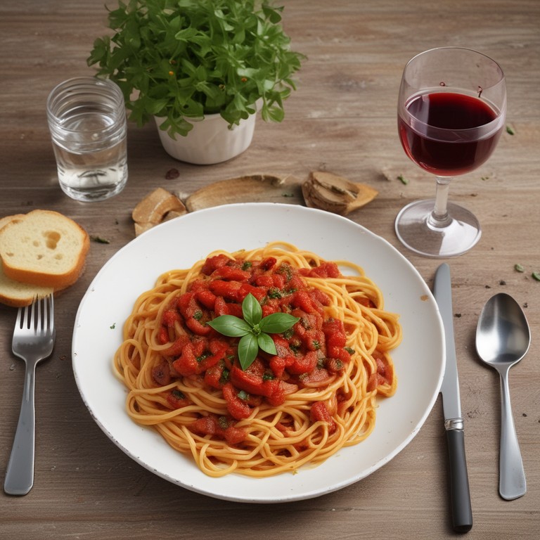 Spaghetti with Garlic Bread and Chopped Pepper X
