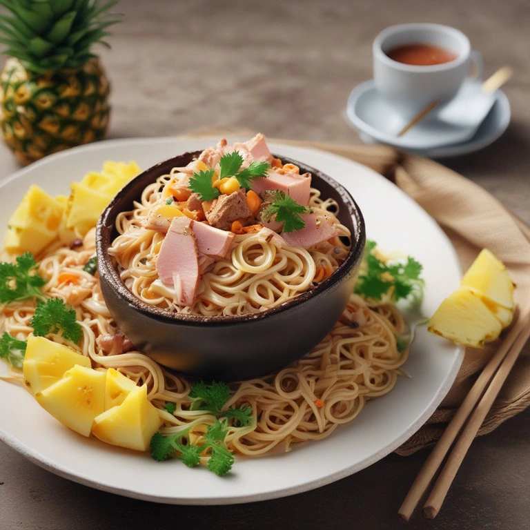 Exotisches Nudelgericht mit Thunfisch und Ananas