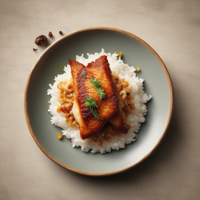 Knuspriger gebratener Fisch mit Sojasoße und Reis