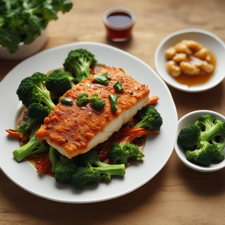 Knusprig gebratener Fisch mit würzigem Brokkoli